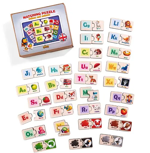 Гра дерев'яна розвиваюча Пазли-половинки "Англійська абетка та кольори" Ubee ПСД253