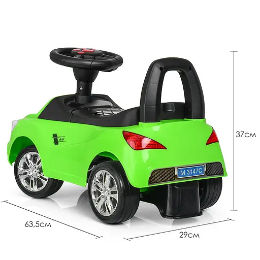 Каталка-штовхач Bambi M 3147C: Музичний автомобіль для маленьких гонщиків, зелений - фото 2