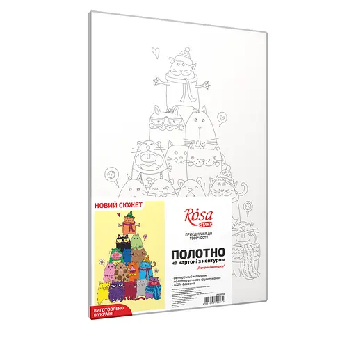 Полотно на картоне с контуром Rosa Start Яркие котики 20х30 хлопок акрил - фото 5
