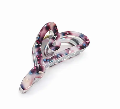 Заколка-крабик Серце 12 см прозорий акрил з вкрапленнями Фіолетовий - фото 1