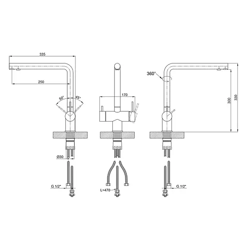 Змішувач для кухн Lidz Ariaі 24F-SFS F-подібний з використанням фільтрованої води (k35) Никель - фото 2