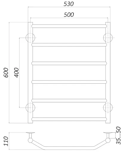 Водяна рушникосушка Unio LT W 600-500-6 Драбинка Трапеція, Хром - фото 3