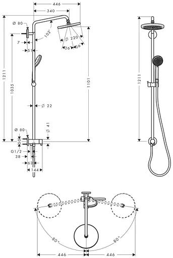 Душова система Hansgrohe Croma 220 Reno Showerpipe 27224000, Хром - фото 2