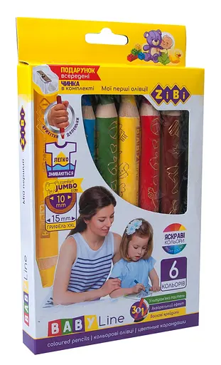 Карандаши цветные 3в1 Super Jumbo Baby Line, 6 цветов, с точилкой, zb.2453