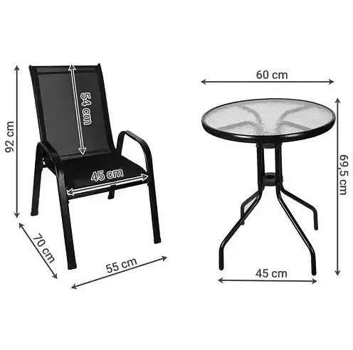 Набір садових меблів Gardlov 23461 стіл зі склом + 2 складані крісла чорний метал - фото 5