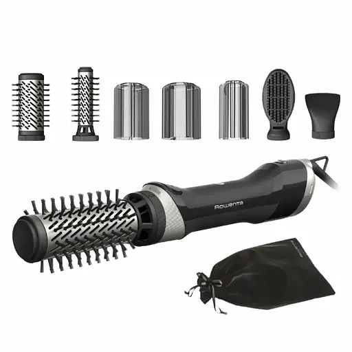 Фен Rowenta-щетка Renewal Brush Active, 1000Вт, 3 режима, ионизация, холодный обдув, обертывающая насадка, 5 насадок, керамика, черный насадка, 5 насадок, керамика, черный