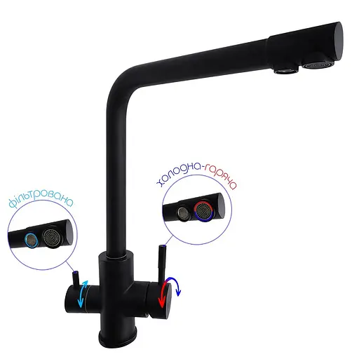 Комплект чорної кухонної мийки та змішувача з нержавіючої сталі NB-7848, Чорний - фото 3