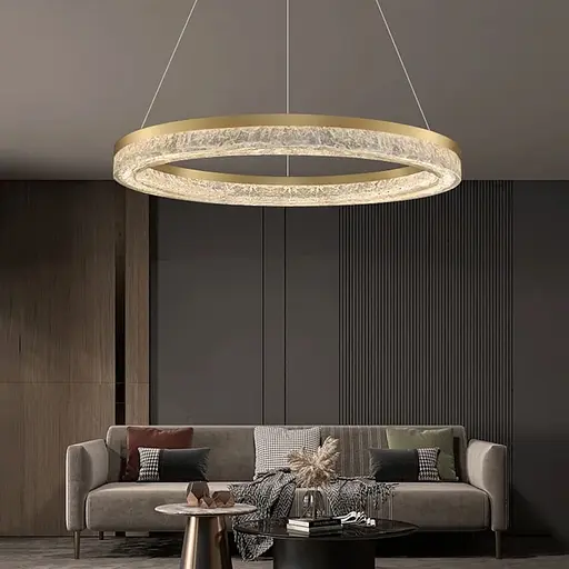 Золота кільцева люстра з епоксидною смолою 80 см Line F Арт. MJ317-800 AB+CL - фото 1