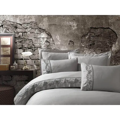 Комплект постельного белья Dantela Vita Inci Grey с кружевом Евро Разноцветный 000230351