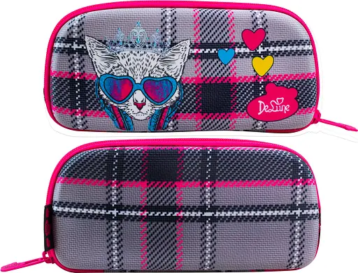 Пенал шкільний для дівчинки сірий з твердим Котом De Lune D-846