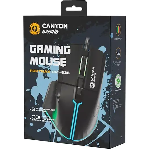 Миша Canyon mouse Fortnax GM-636 RGB 9buttons Wired Black (CND-SGM636B) - фото 8