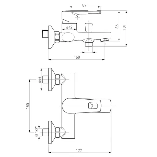Змішувач для ванни 35 мм cromo Volle Solar 1530.030101 Хром - фото 2