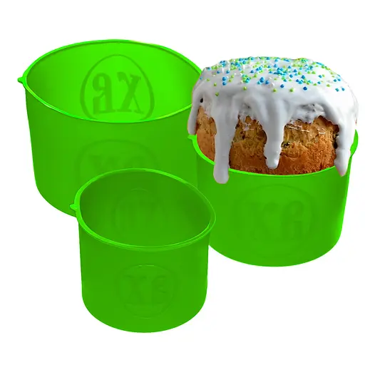 Набір з 3 силіконових форм для випікання великодньої випічки пасхи та пасок (паски) Ø20/12/15 см, A-plus Салатовий 86121 - фото 1