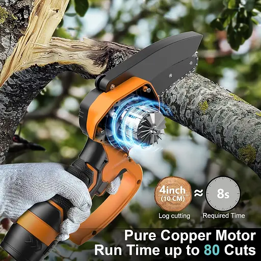 Міні-ланцюгова пилка JYGMPRO 4 дюйми, портативна бездротова бензопила з 2Ã-1,5AH 2 ланцюгами - фото 7