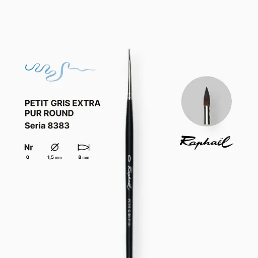 Кисть белка круглая Raphael Petit Gris Extra Pur, №0, профессиональная, короткая ручка - фото 2