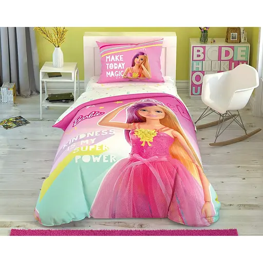 Комплект постільної білизни TAC Disney Barbie Kindness+світиться у темряві Полуторний Різнокольоровий 000229612