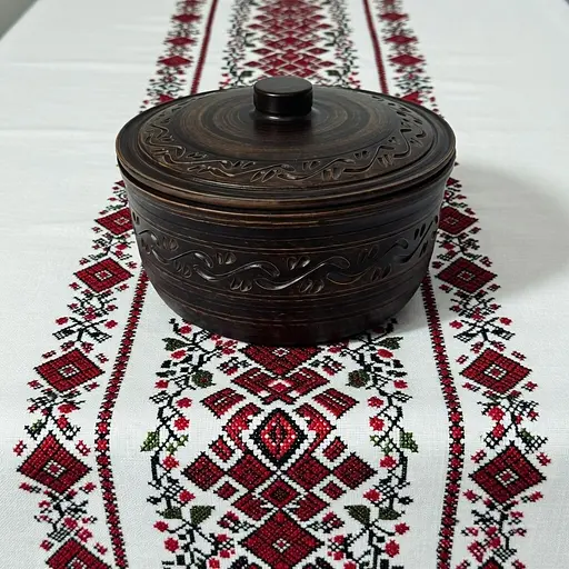 Супник с крышкой из красной глины без ручки 1.8 л Декор молоченная керамика Украинская глиняная посуда - фото 6