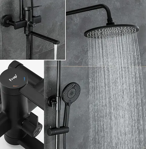 Душова система Frap з виливом чорний F2467-6, Чорний матовий - фото 2