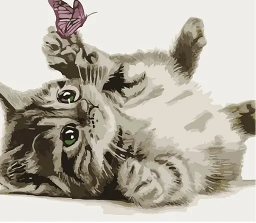 Набор для росписи по номерам Котенок с бабочкой, Strateg, 30x40 см, SS6734