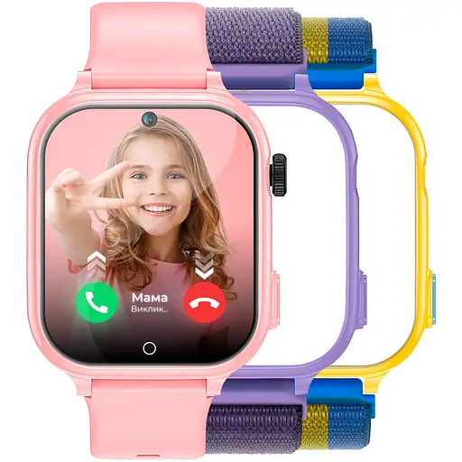 Детские смарт часы JETIX G100 4G со сменным корпусом (в комплекте Розовый, Сиреневый, Желто-синий)