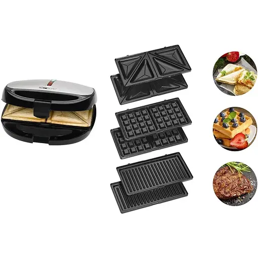 Сендвіч набір 3 в 1 Clatronic ST/WA 3670 сендвичница, гриль, вафельниця - фото 3