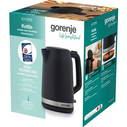 Электрочайник Gorenje 1.7 л. Strix контроль черный матовый - фото 10