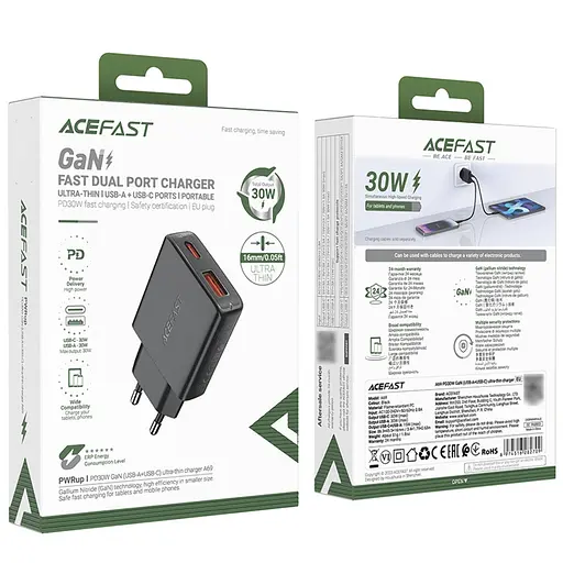 Зарядное устройство для Acefast A69 USB/ Type-C QC PD 30W GaN черный - фото 7
