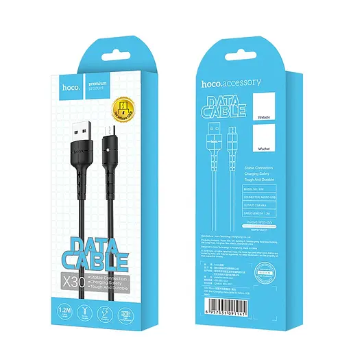 Кабель Hoco X30 Star Charging data cable for Micro чорний - фото 2