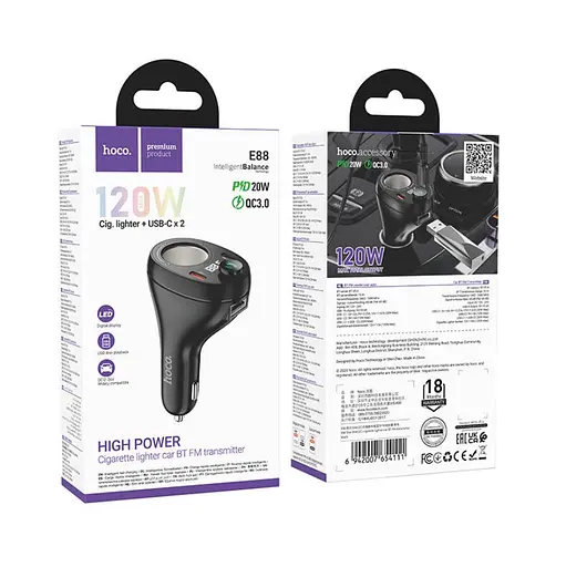FM-трансмиттер Hoco E88 Star 35W(2C) cigarette lighter car BT FM transmitter Черный - фото 2