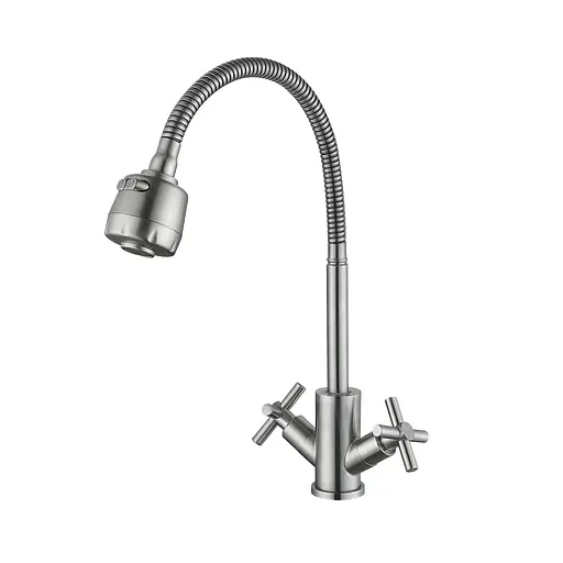 Смеситель для кухни Lidz Wind 13R-SFS U- образный гибкий букса керамическая Нержавеющая сталь - фото 1