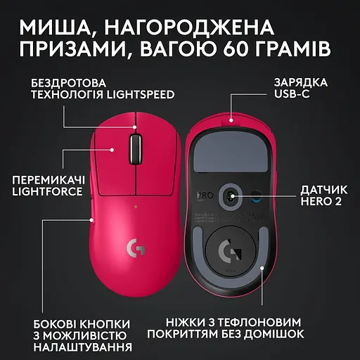 Бездротова миша Logitech G Pro X Superlight 2 LightSpeed Wireless Magenda (910-006797) - фото 6