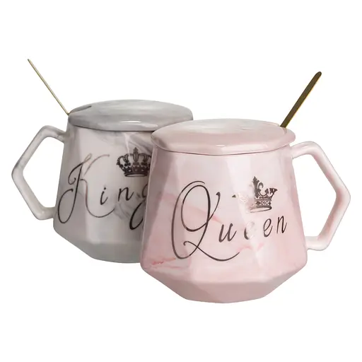 Парные чашки фарфоровые King & Queen 400 мл с крышками FM-31 - фото 4