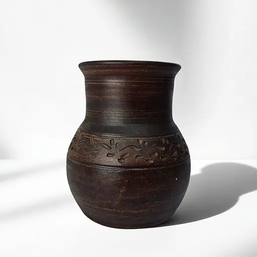 Глечик Молочник з червоної глини без ручки 1.5 л Декор молочена кераміка Український глиняний посуд - фото 5