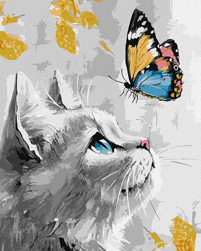 Набор для росписи по номерам Мечтательный котенок с красками металлик extra, Ideyka, 40x50 см, КНО6680