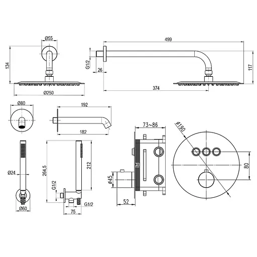 Душевая система встроенная TOPAZ LOFT TLF 32117-L06-C термостат для ванной комнаты с латунным смесителем - фото 4