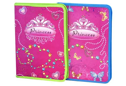 Тека на блискавці з глітером, А4, 380 мкм, Princess' Jewelry (В асортименті)