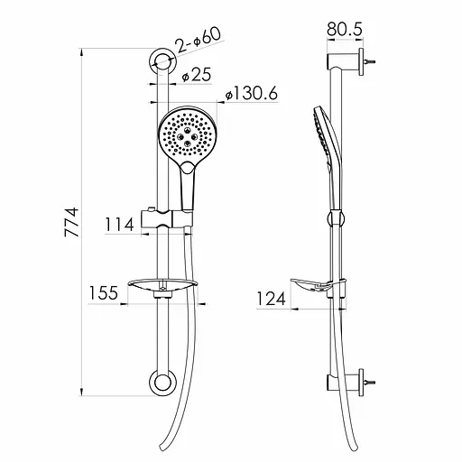 Душовий гарнітур Imprese SPR лійка SPR370, 130 мм, 3 режими, штанга 80 см, шланг PVC 170 см, мильниця black matt f03800110DR, Чорний матовий - фото 2
