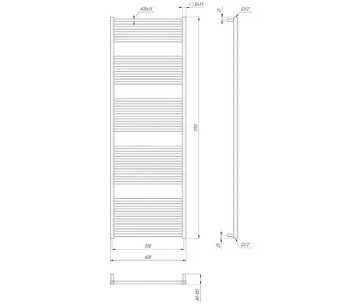 Водяной полотенцесушитель Mario Гера 1750x600/570, Хром - фото 2