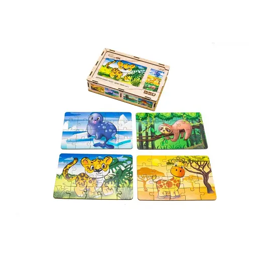 Деревянный детский пазл PuzzleOK 4 в 1 Дикие звери 80 элементов Puz-58714 - фото 2