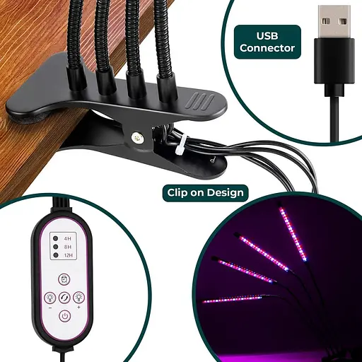 4-х важільний світлодіодний світильник Green Haven для кімнатних рослин 10 рівнів затемнення - фото 5