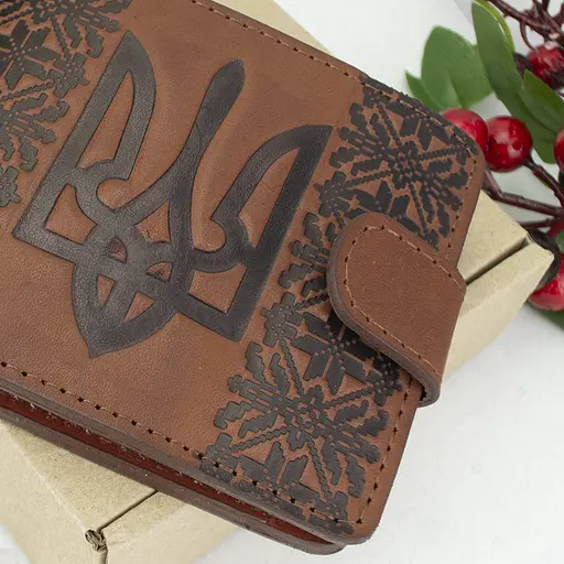 Портмоне мужское кожаное с гербом П6-02 (коричневое) - фото 9