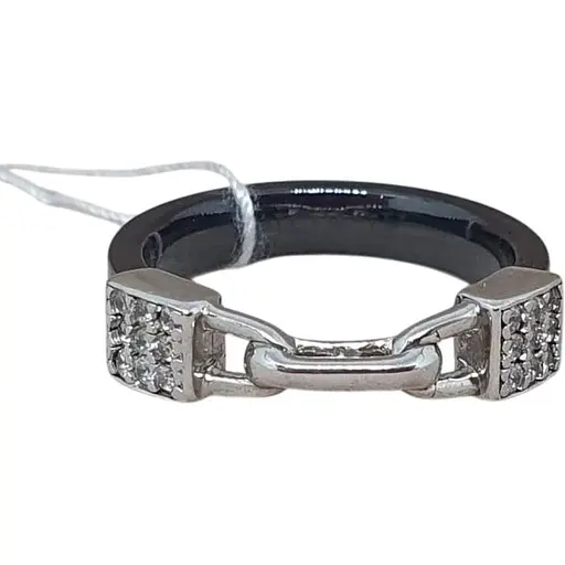 Серебряное кольцо Aurora Замочек с керамикой и фианитами. С1157Ч 18