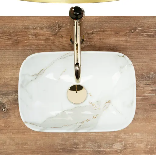 Умивальник Rea Belinda Mini Shiny Aiax накладний мармур REA-U6505, Мармур - фото 3