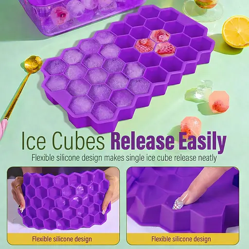 Многоразовая силиконовая форма для приготовления льда с крышкой в виде сот Фиолетовый 88291 - фото 5