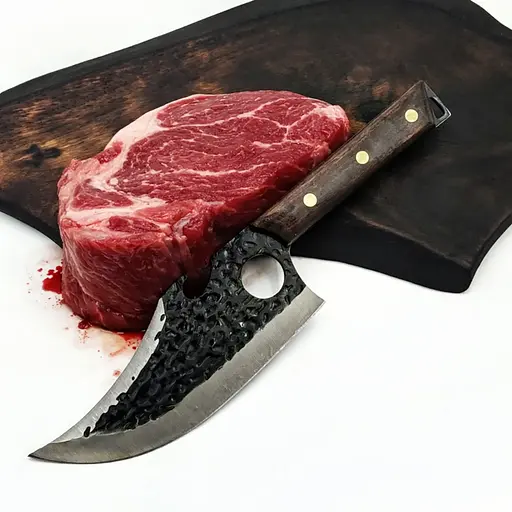 Обвалочный нож-топорик для мяса и овощей из нержавеющей стали с кованым лезвием с деревянной рукояткой 29 см King Cary Santoku 88110 - фото 2