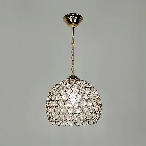 Золотий підвісний світильник із декоративним кришталем Ø 25 см | Line F | Арт. 402/1L GD - фото 1