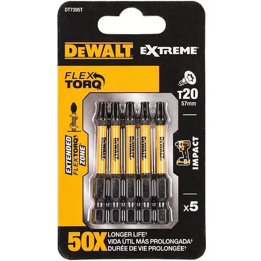 Набір біт DeWalt Impact Torsion ударні Torx Т20 L=57 мм 5 шт. (DT7395T)