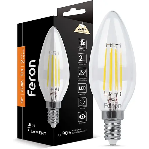 Світлодіодна лампа Feron LB-68 C37 230V 4W  E14 2700K (25651)