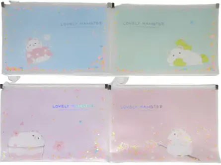 Папка для зошитів на змійці, А5+, Сипучі блискітки-Хом’ячок, 24x18.5 см