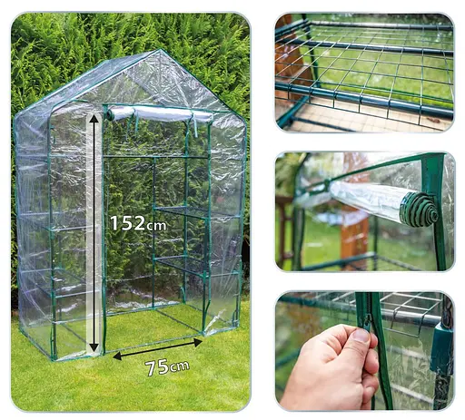 Парник складаний Neo Tools 195х143х73, 4 полиці, ПВХ плівка, зелений - фото 8